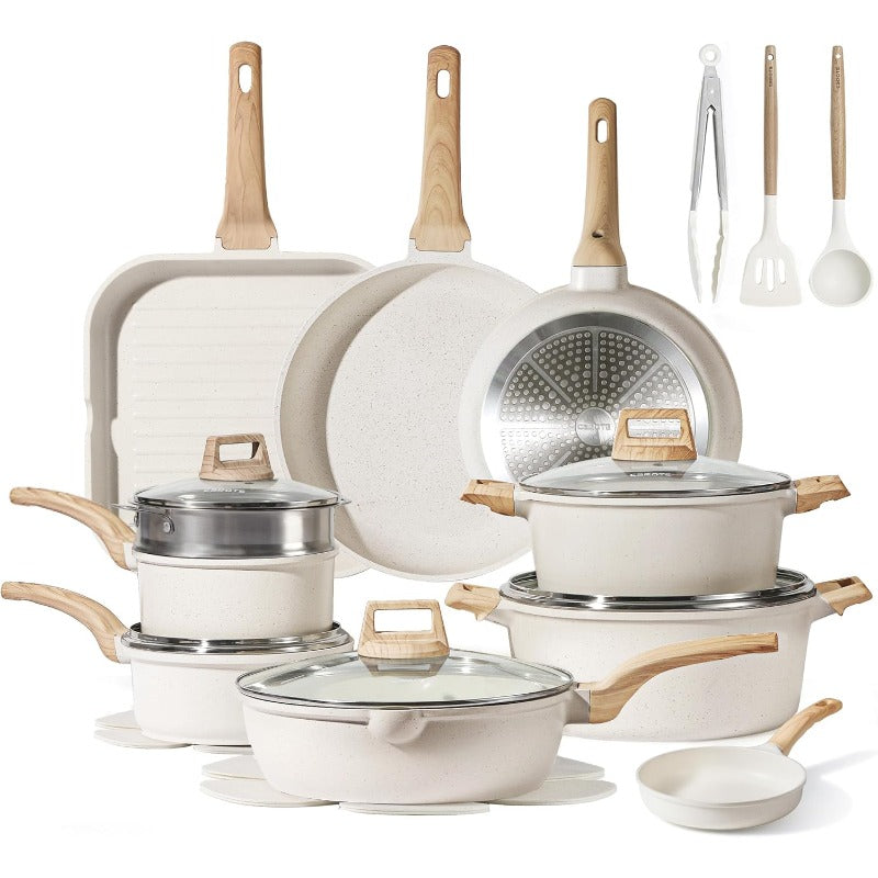 Nonstick 22pcs Cookware Set - White Granite Induction Ready