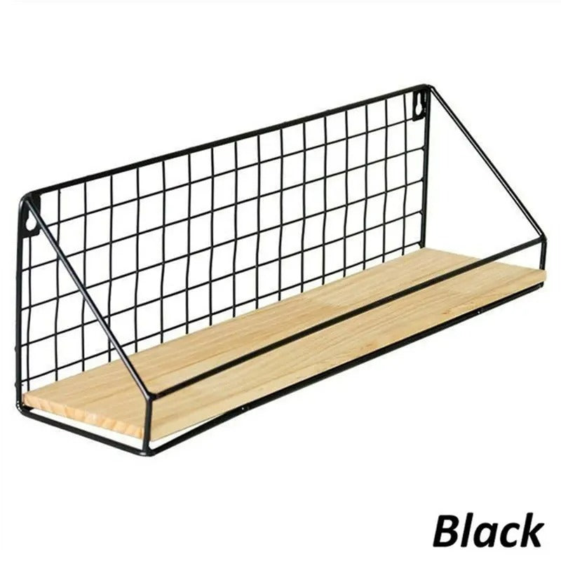 Rustic Wood & Iron Wall Shelf | Kitchen Spice Rack & Bathroom Organizer