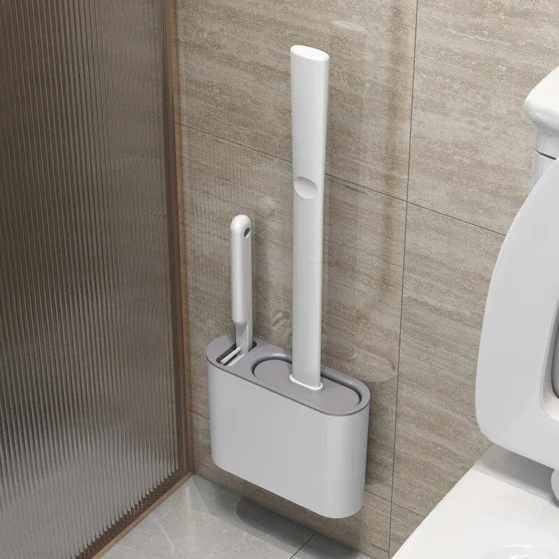 Silicone Toilet Brush Set with Wall Mount | Antibacterial 2-in-1 Scrubber