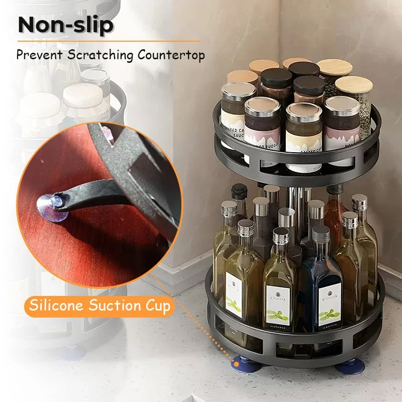 360° Rotating Spice Rack Lazy Susan | Non-Skid Cabinet Turntable Organizer