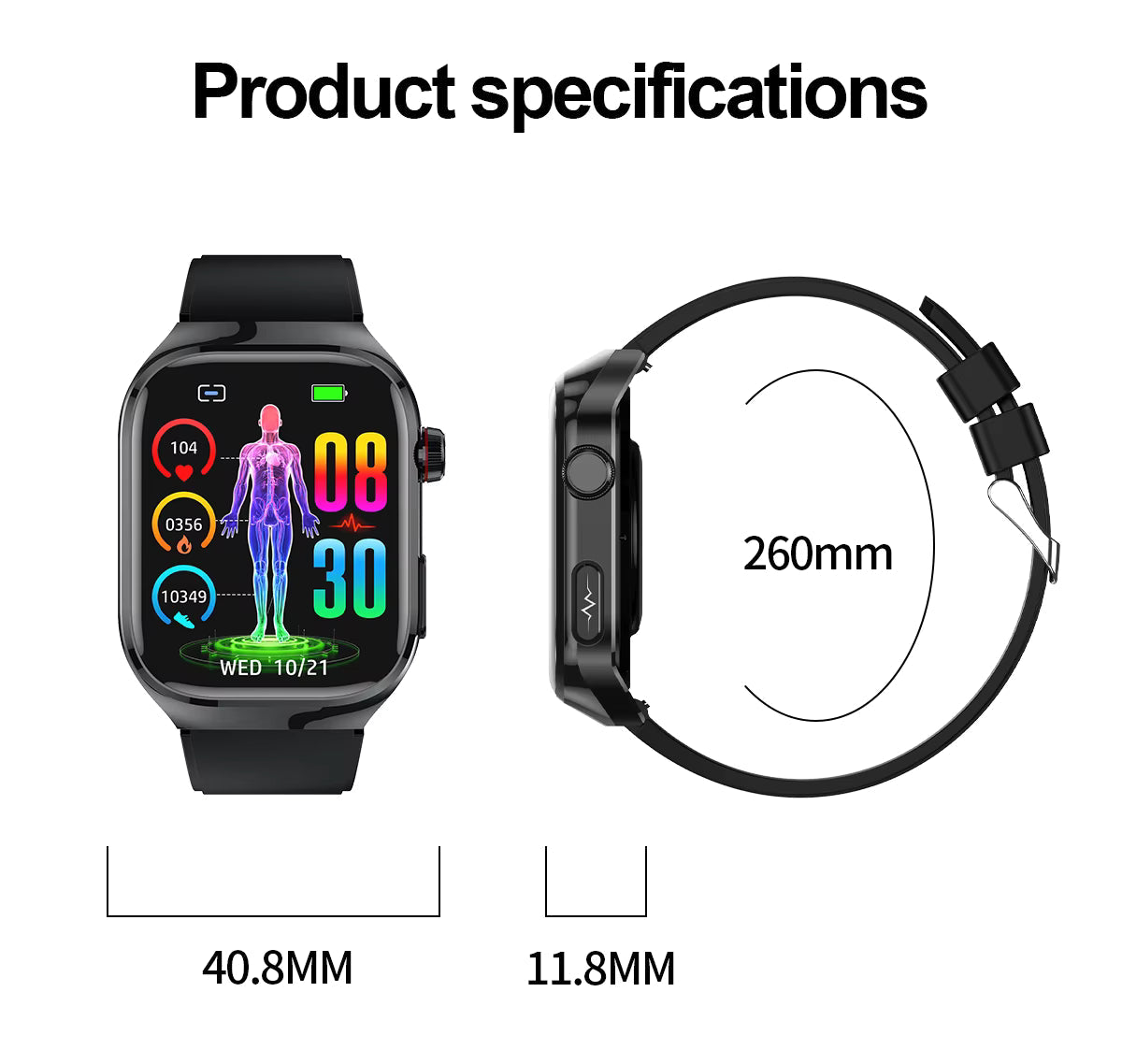 Kenzus Watch Blood Sugar, ECG, Uric Acid, Bluetooth