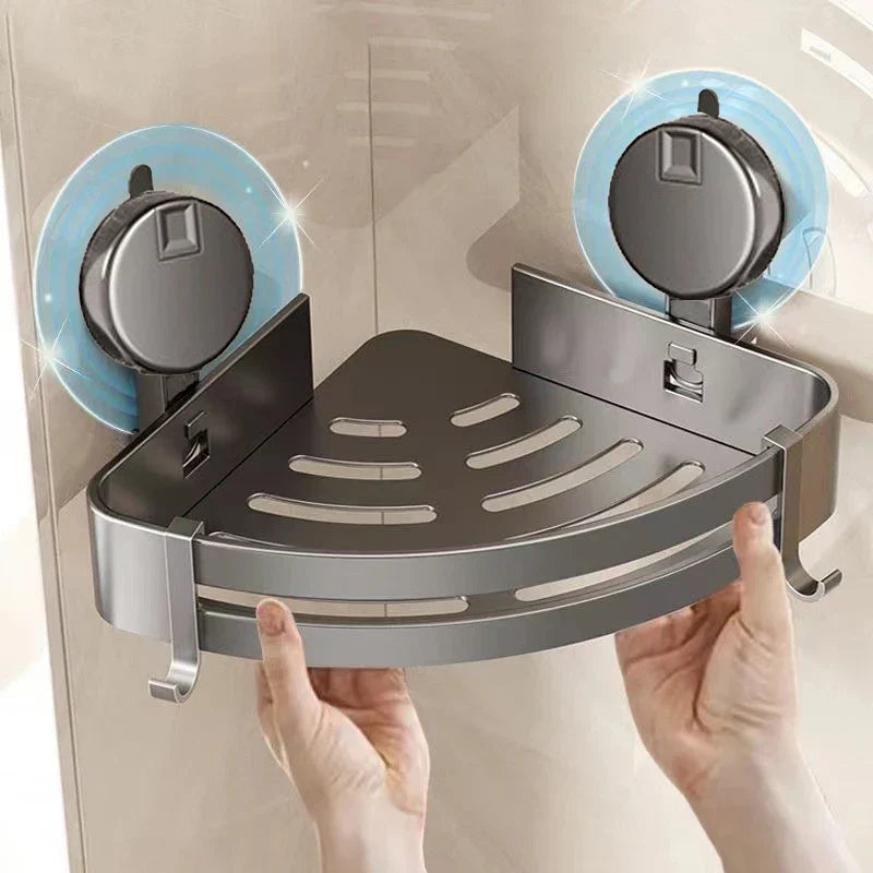 No-Drill Corner Shower Caddy | Suction Cup Wall Mount Organizer Basket