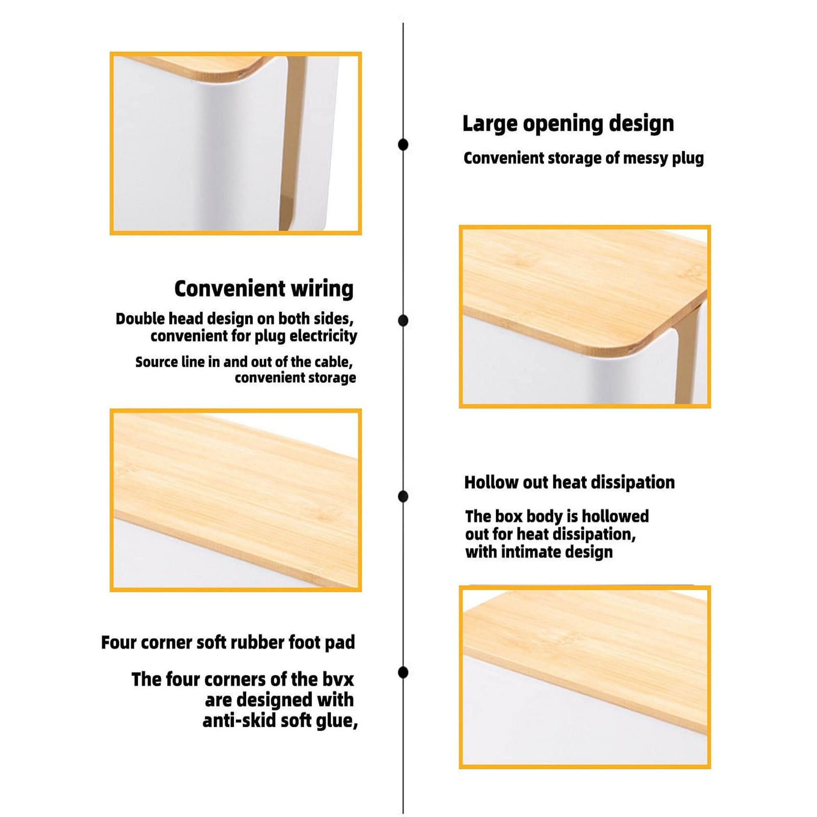 Bamboo Lid Cable Management Box - Stylish Cord Organizer for Home & Office