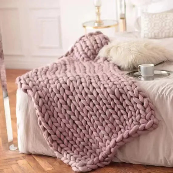 Chunky Knit Wool Blanket | Decorative Sofa Throw for Bed & Home