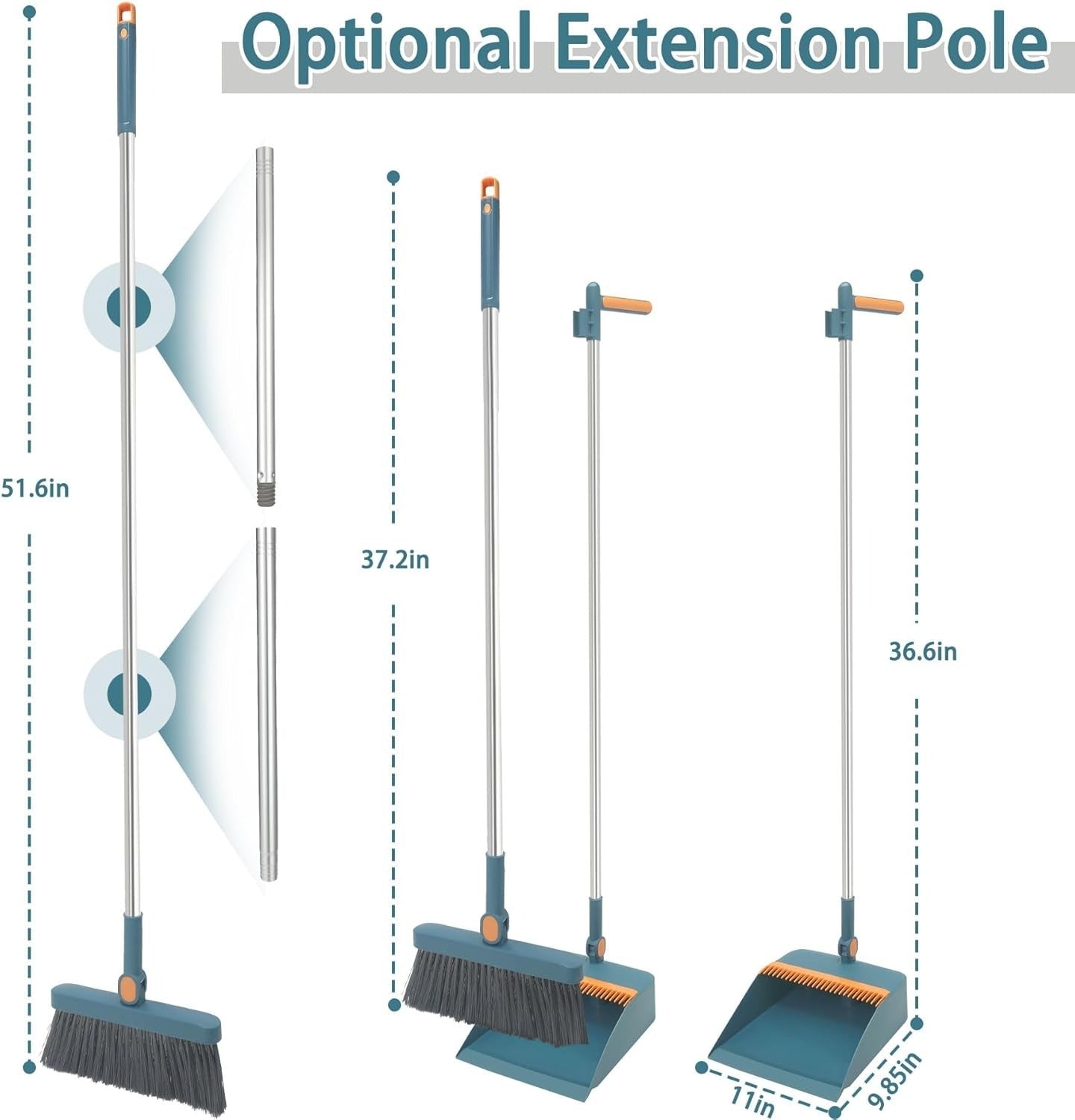 Long Handle Broom & Upright Dustpan Set | Adjustable Floor Cleaning