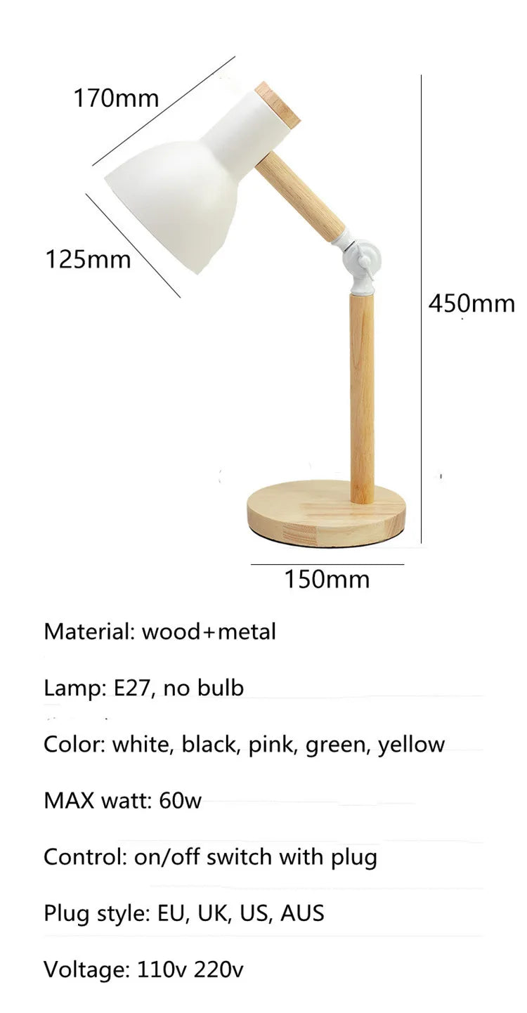 Nordic Wooden LED Table Lamp, Eye Protection Bedside Night Light