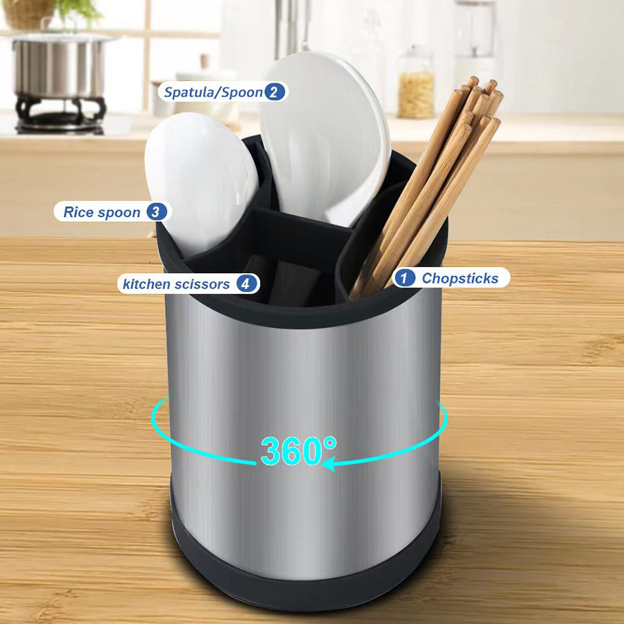 360° Rotating Stainless Steel Utensil Holder | Kitchen Tool Organizer Rack