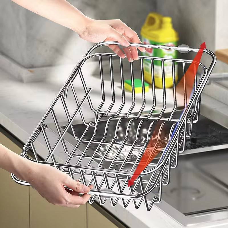 Expandable Over Sink Dish Drying Rack | Stainless Steel Drainer Basket