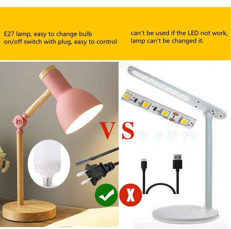 Nordic Wooden LED Table Lamp, Eye Protection Bedside Night Light