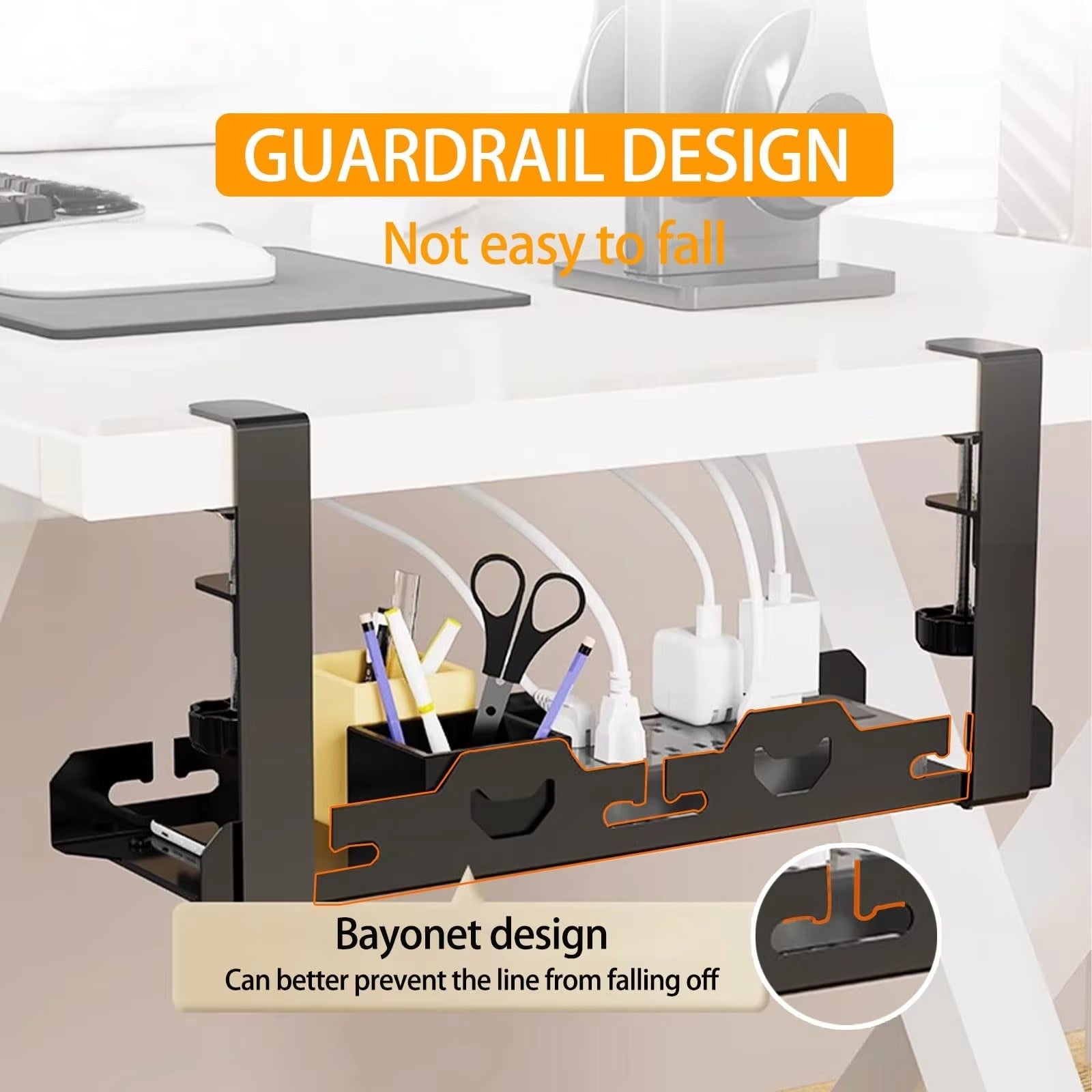 Under Desk Cable Management Rack | Metal Cord & Wire Organizer Basket