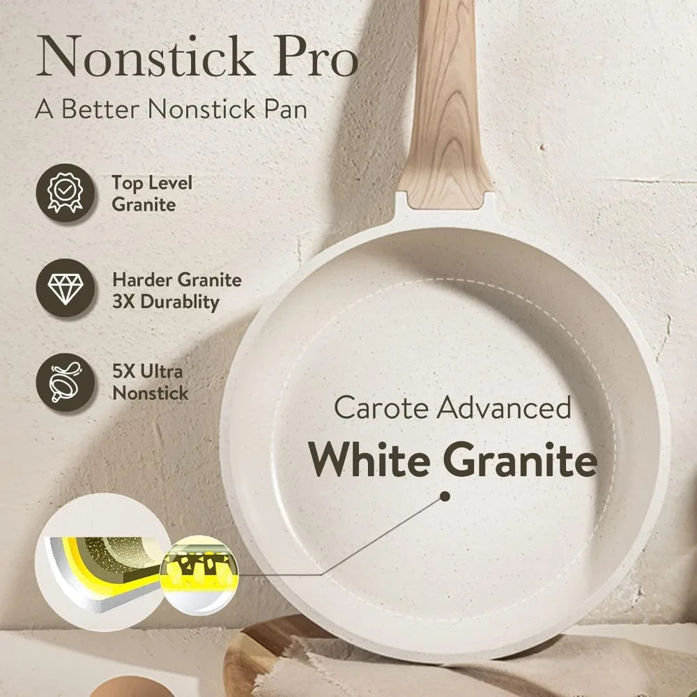 Nonstick 22pcs Cookware Set - White Granite Induction Ready