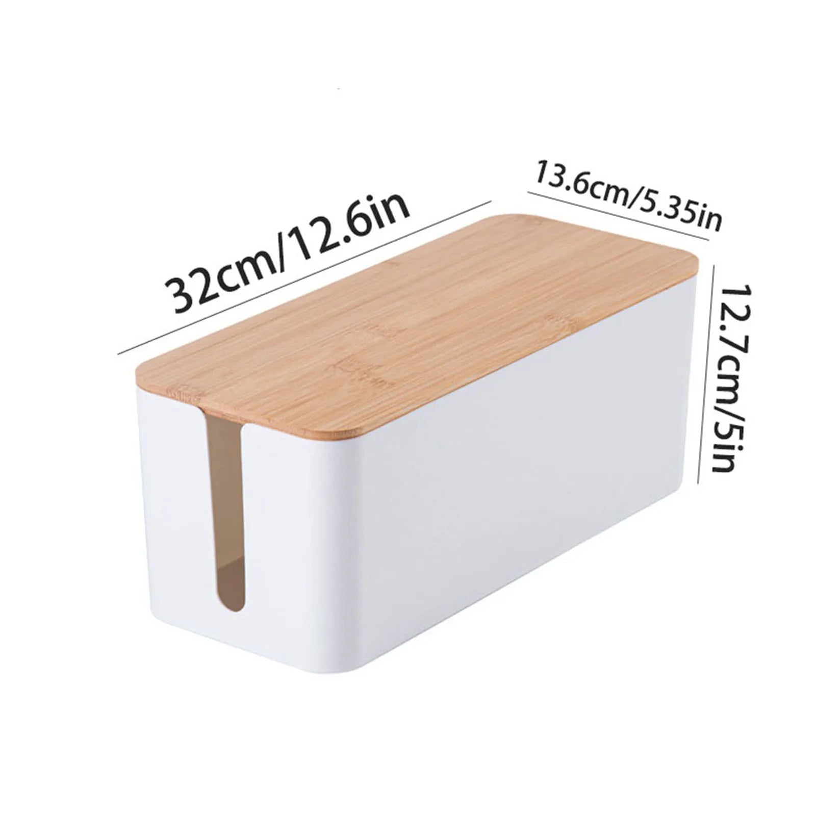 Bamboo Lid Cable Management Box - Stylish Cord Organizer for Home & Office