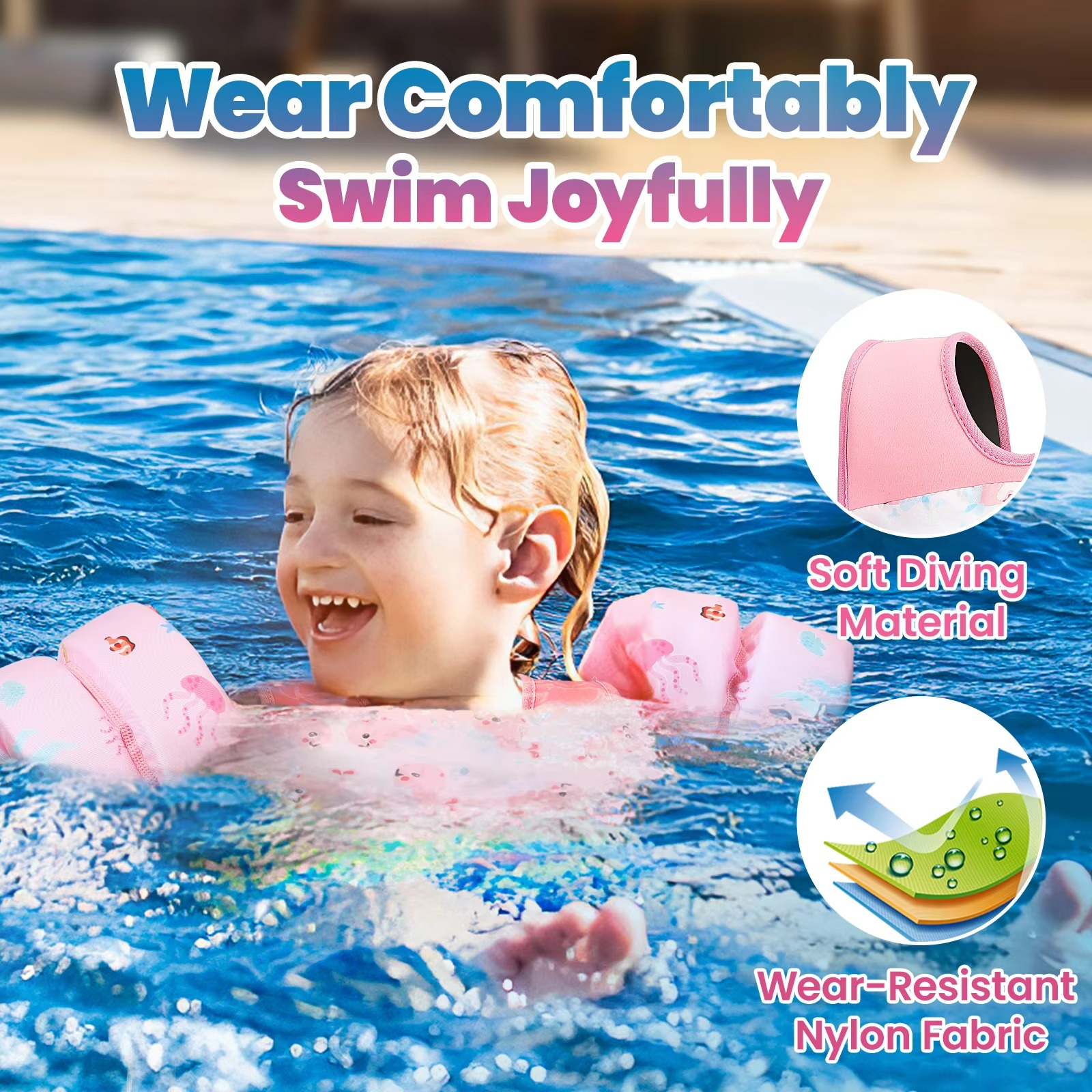 Kids Foam Swimming Life Vest with Arm Floats and Safety Whistle