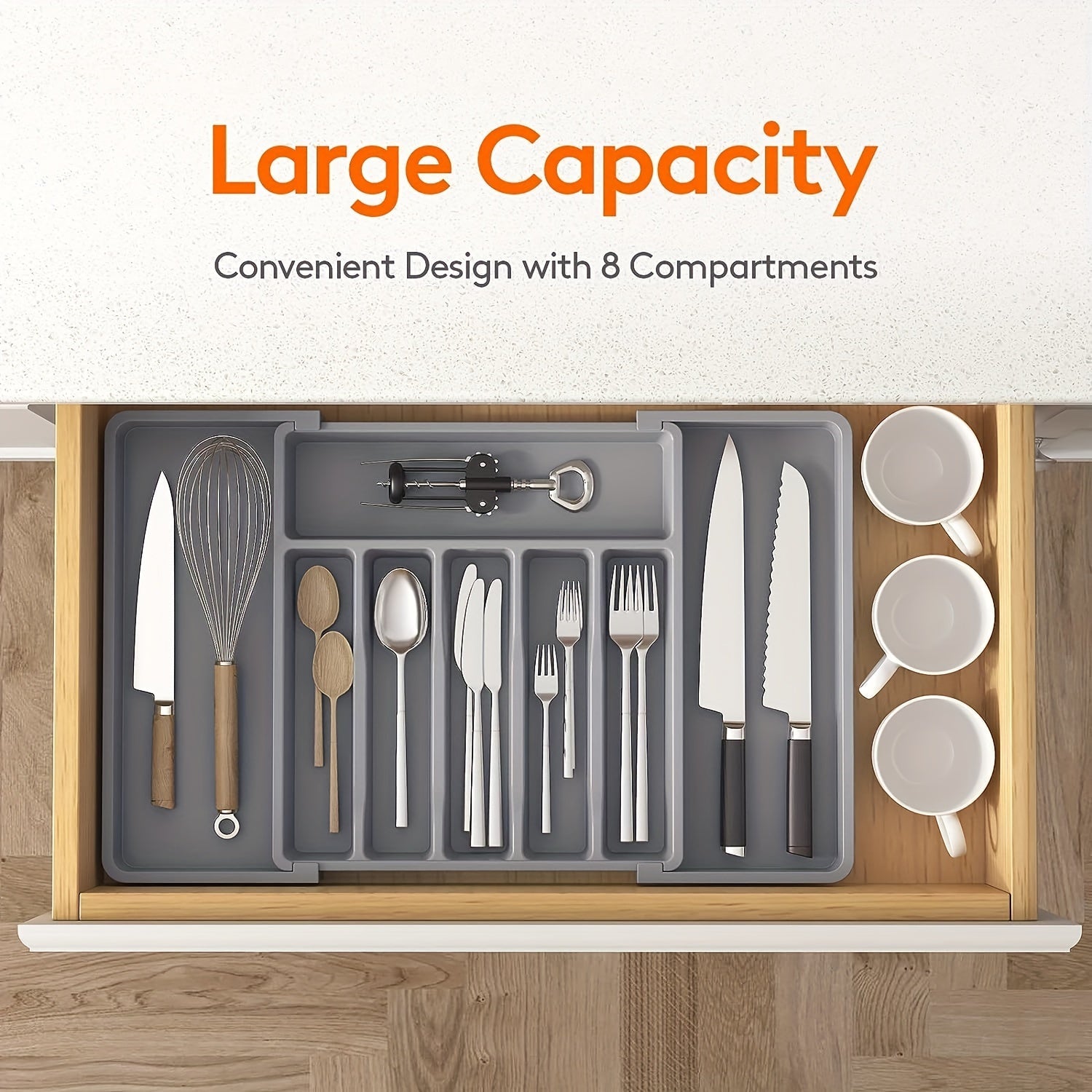 Expandable Cutlery Drawer Organizer | Adjustable Silverware & Flatware Tray
