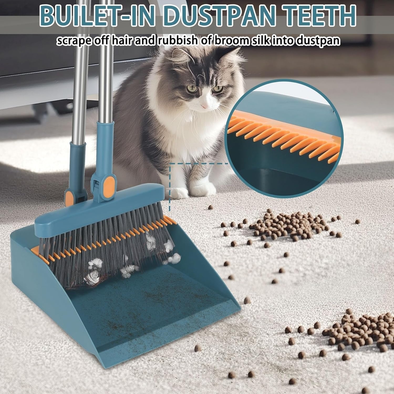 Long Handle Broom & Upright Dustpan Set | Adjustable Floor Cleaning