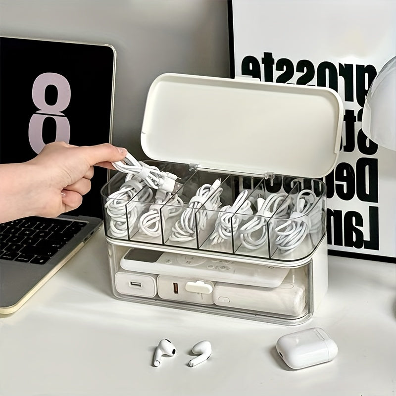 Clear Desktop Cable Organizer Box | Wire Management & Charger Storage