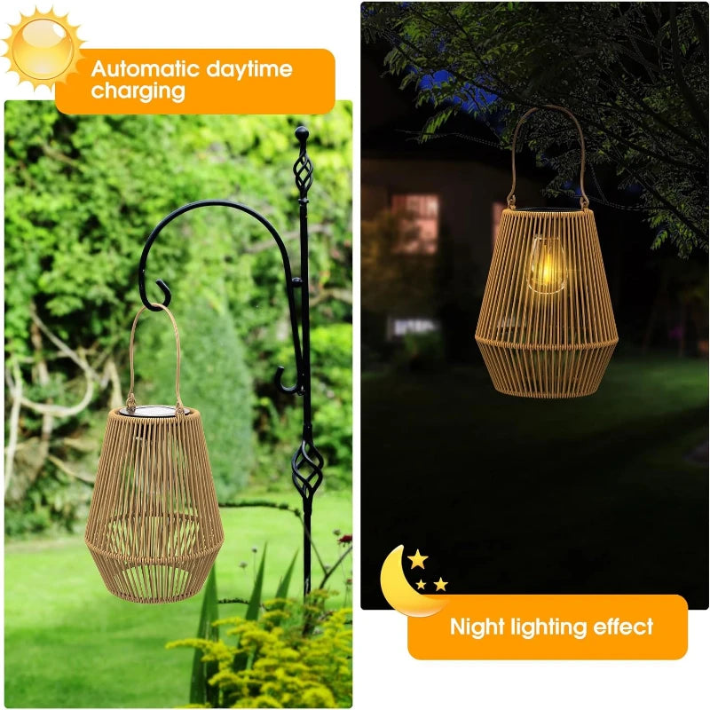 Handwoven Outdoor Solar Lanterns with Tungsten Light | Waterproof Garden Lamp