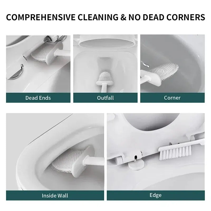 Silicone Toilet Brush Set with Wall Mount | Antibacterial 2-in-1 Scrubber