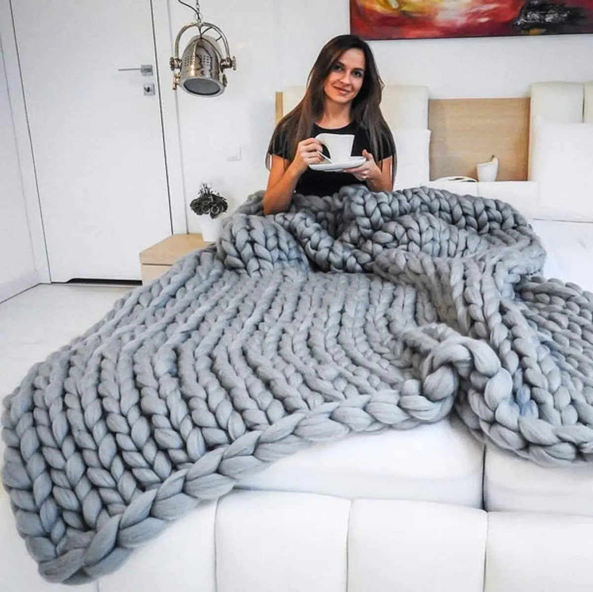 Chunky Knit Wool Blanket | Decorative Sofa Throw for Bed & Home