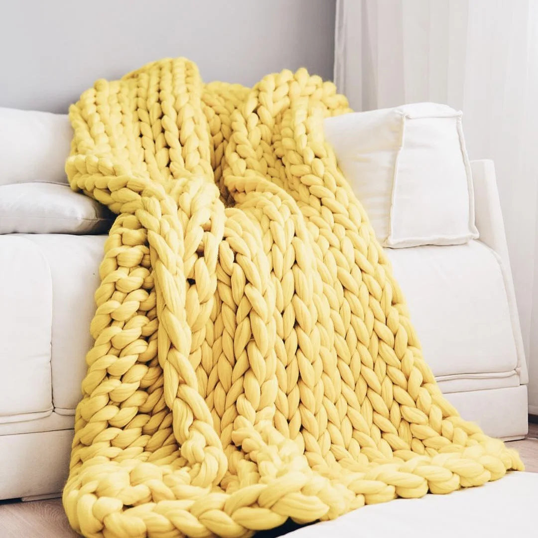 Chunky Knit Wool Blanket | Decorative Sofa Throw for Bed & Home