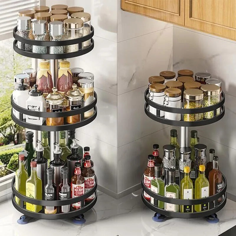 360° Rotating Spice Rack Lazy Susan | Non-Skid Cabinet Turntable Organizer