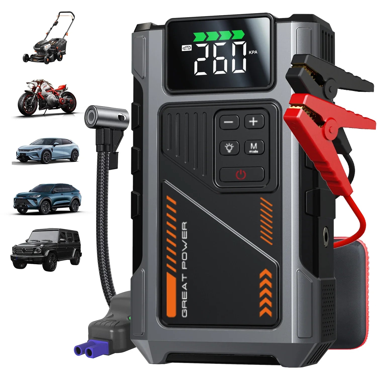 3000A Portable Jump Starter with Built-In Air Compressor & Emergency LED