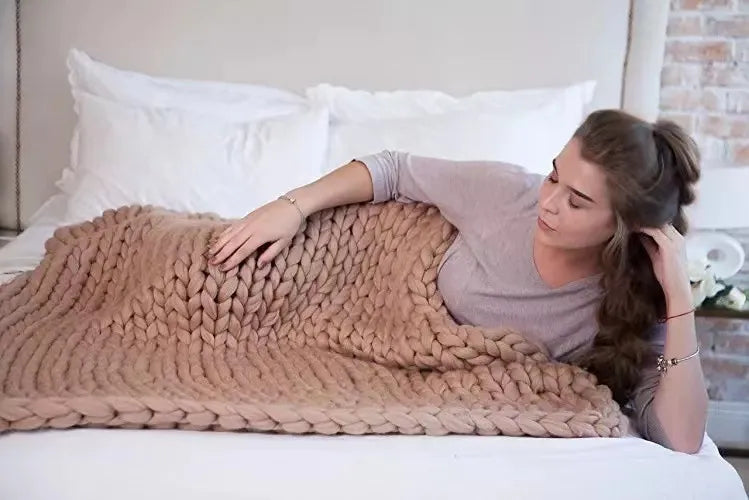 Chunky Knit Wool Blanket | Decorative Sofa Throw for Bed & Home