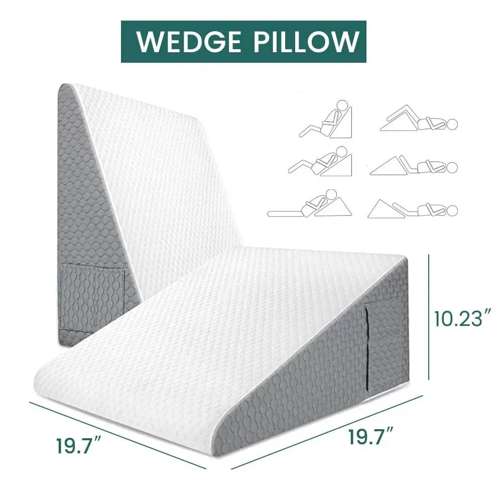 Memory Foam Bed Wedge Pillow | Back Support & Acid Reflux Cushion