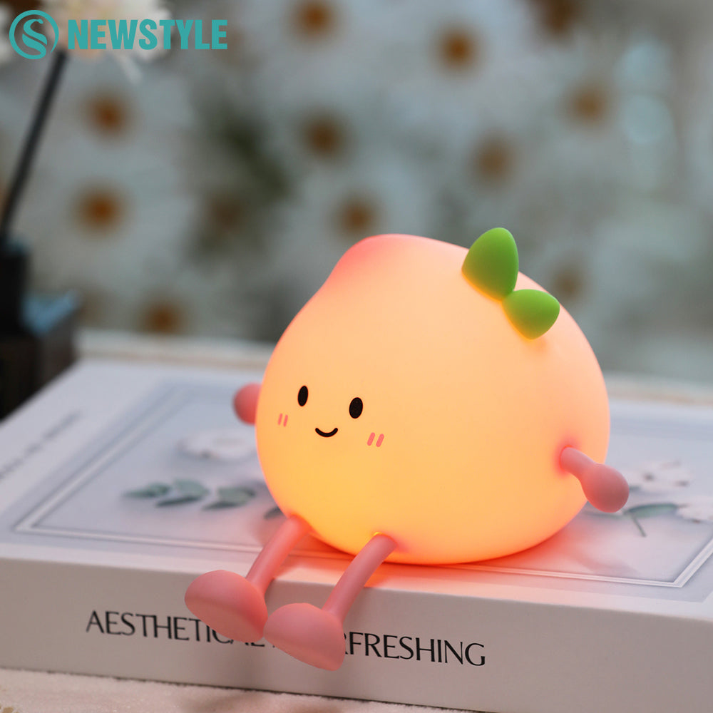 Squishy Silicone Peach Night Light | Cute Rechargeable LED Nursery Lamp