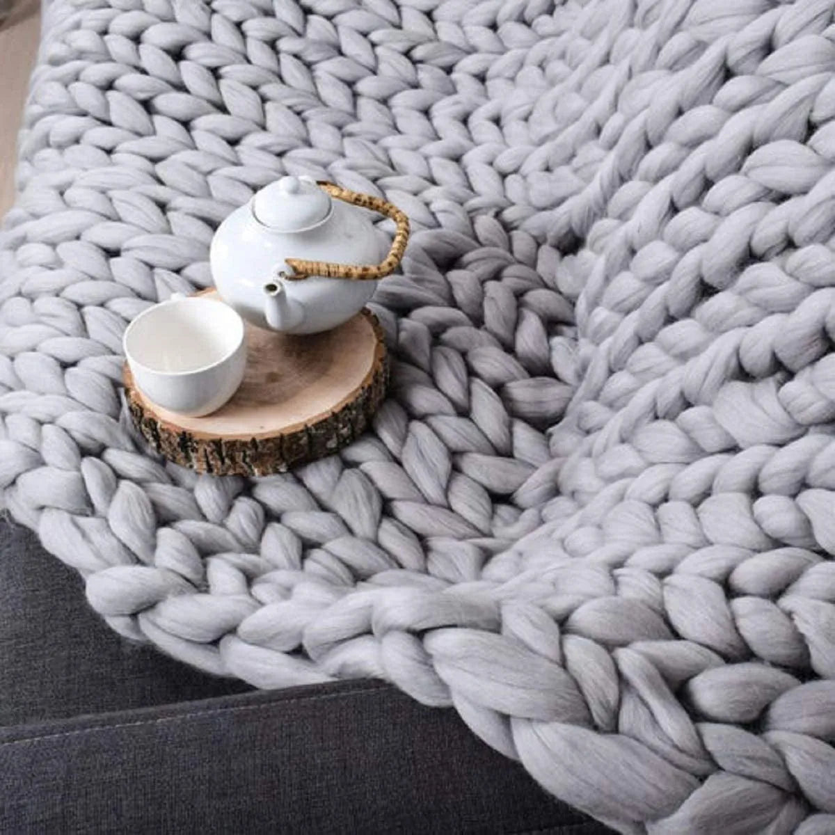 Chunky Knit Wool Blanket | Decorative Sofa Throw for Bed & Home