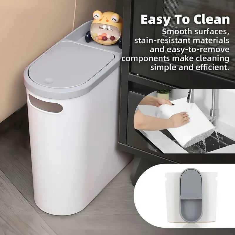 Large Bathroom Trash Can with Press Top Lid, Modern Waste Bin