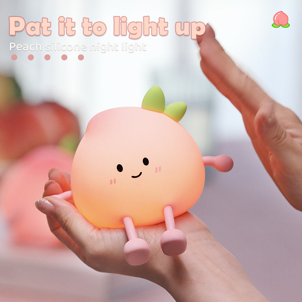 Squishy Silicone Peach Night Light | Cute Rechargeable LED Nursery Lamp