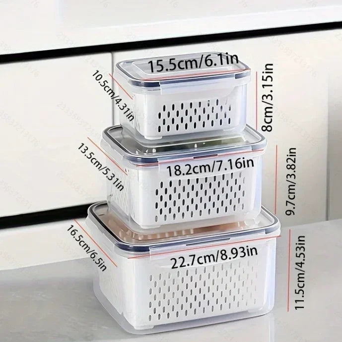 Fridge Food Storage Containers 3Pack - Fruit & Vegetable Produce Saver