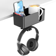 Rotating Desk Organizer - Clamp-On Headphone & Cup Holder for Workspace