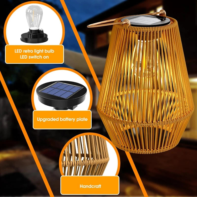 Handwoven Outdoor Solar Lanterns with Tungsten Light | Waterproof Garden Lamp