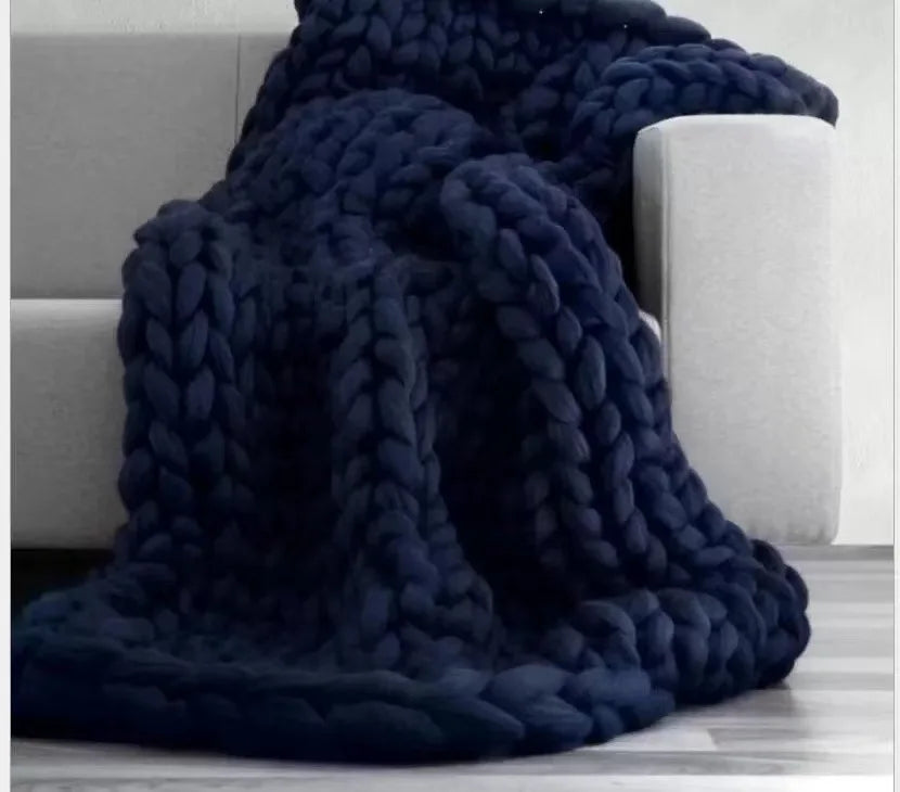 Chunky Knit Wool Blanket | Decorative Sofa Throw for Bed & Home