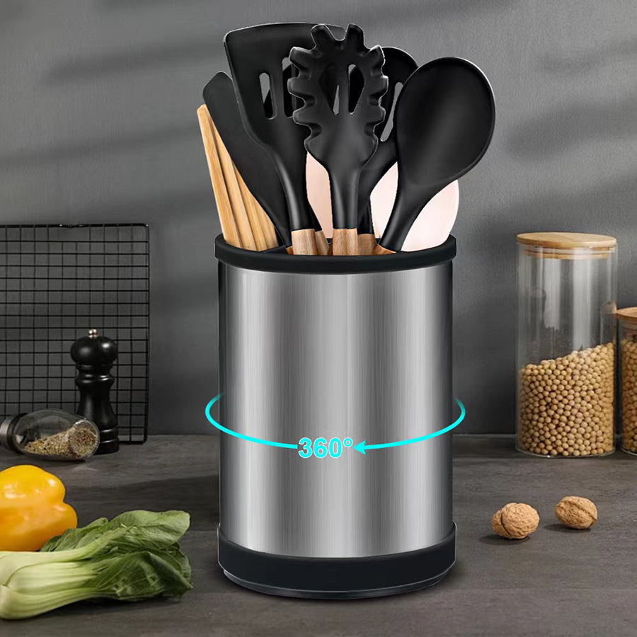 360° Rotating Stainless Steel Utensil Holder | Kitchen Tool Organizer Rack