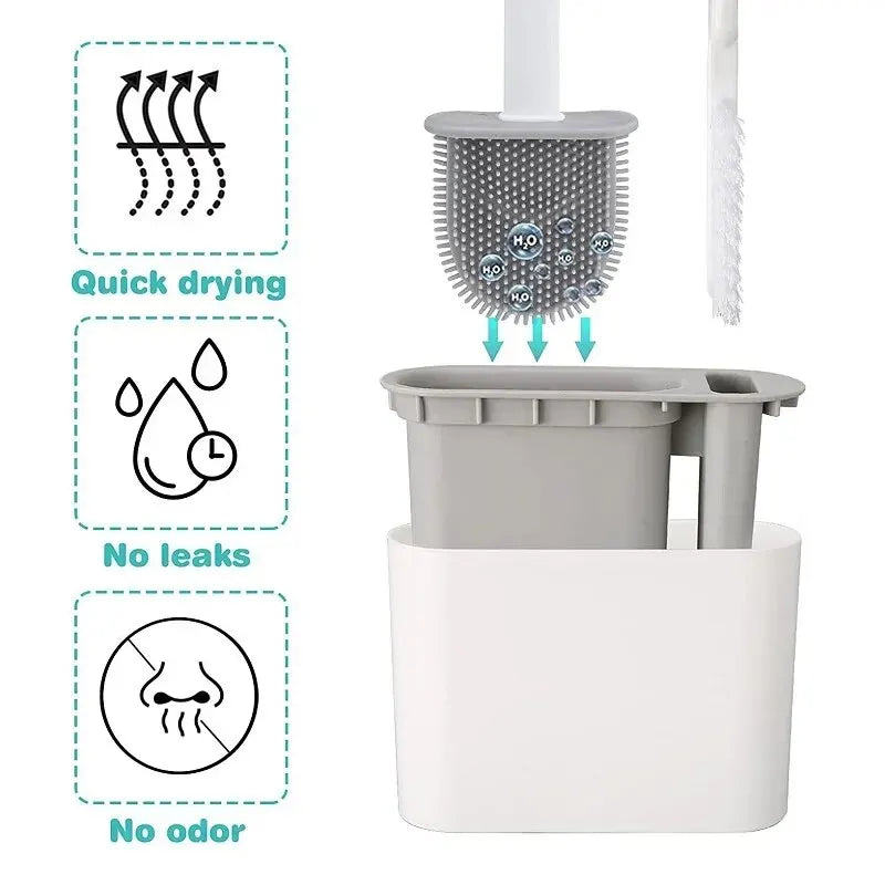 Silicone Toilet Brush Set with Wall Mount | Antibacterial 2-in-1 Scrubber