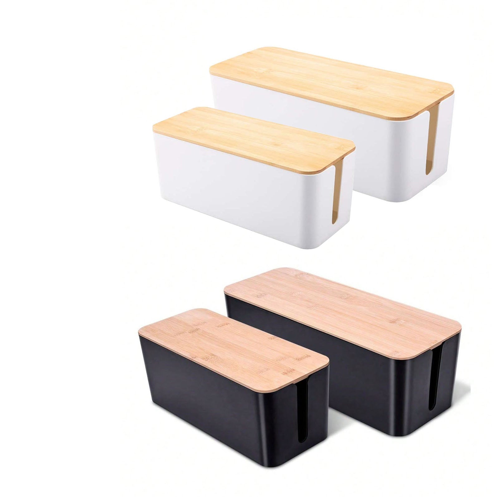 Bamboo Lid Cable Management Box - Stylish Cord Organizer for Home & Office