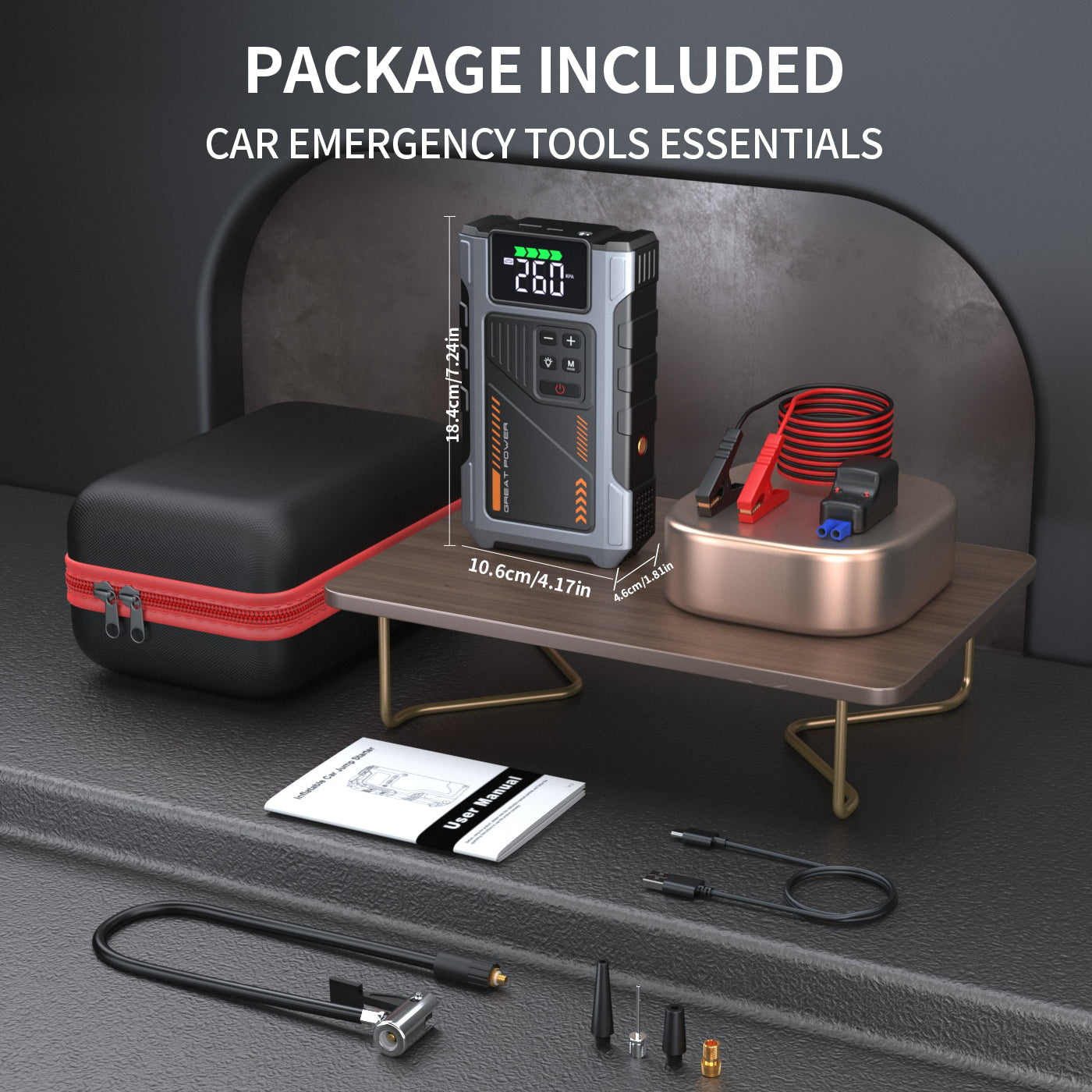 3000A Portable Jump Starter with Built-In Air Compressor & Emergency LED