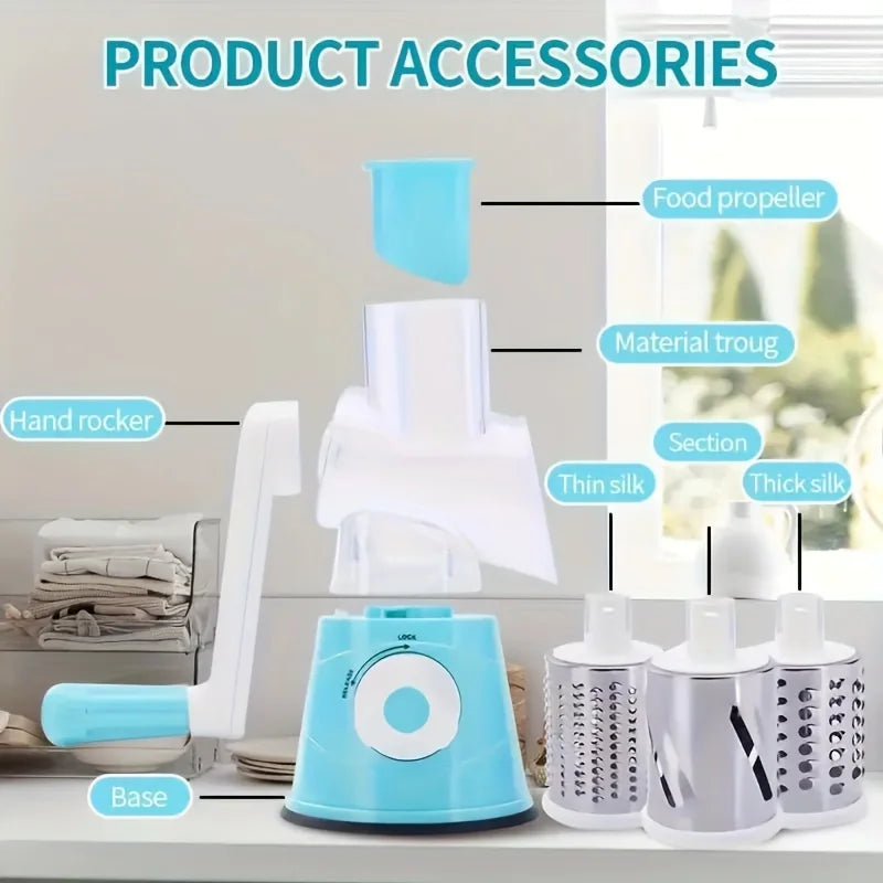Rotary Drum Grater & Vegetable Slicer | Hand Crank Shredder for Fruit