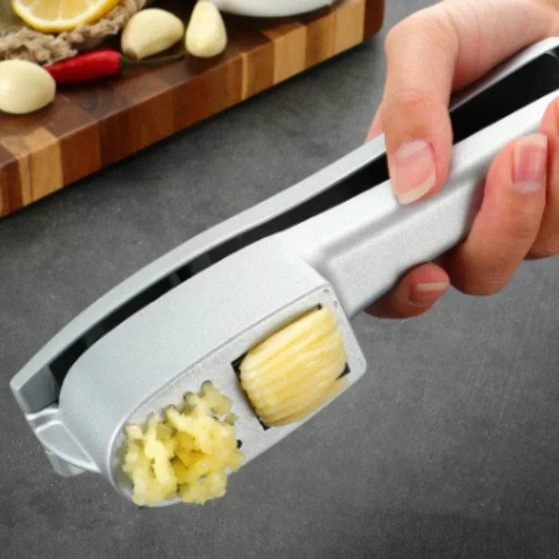 2-in-1 Zinc Alloy Garlic Press & Slicer | Heavy Duty Mincer & Crusher