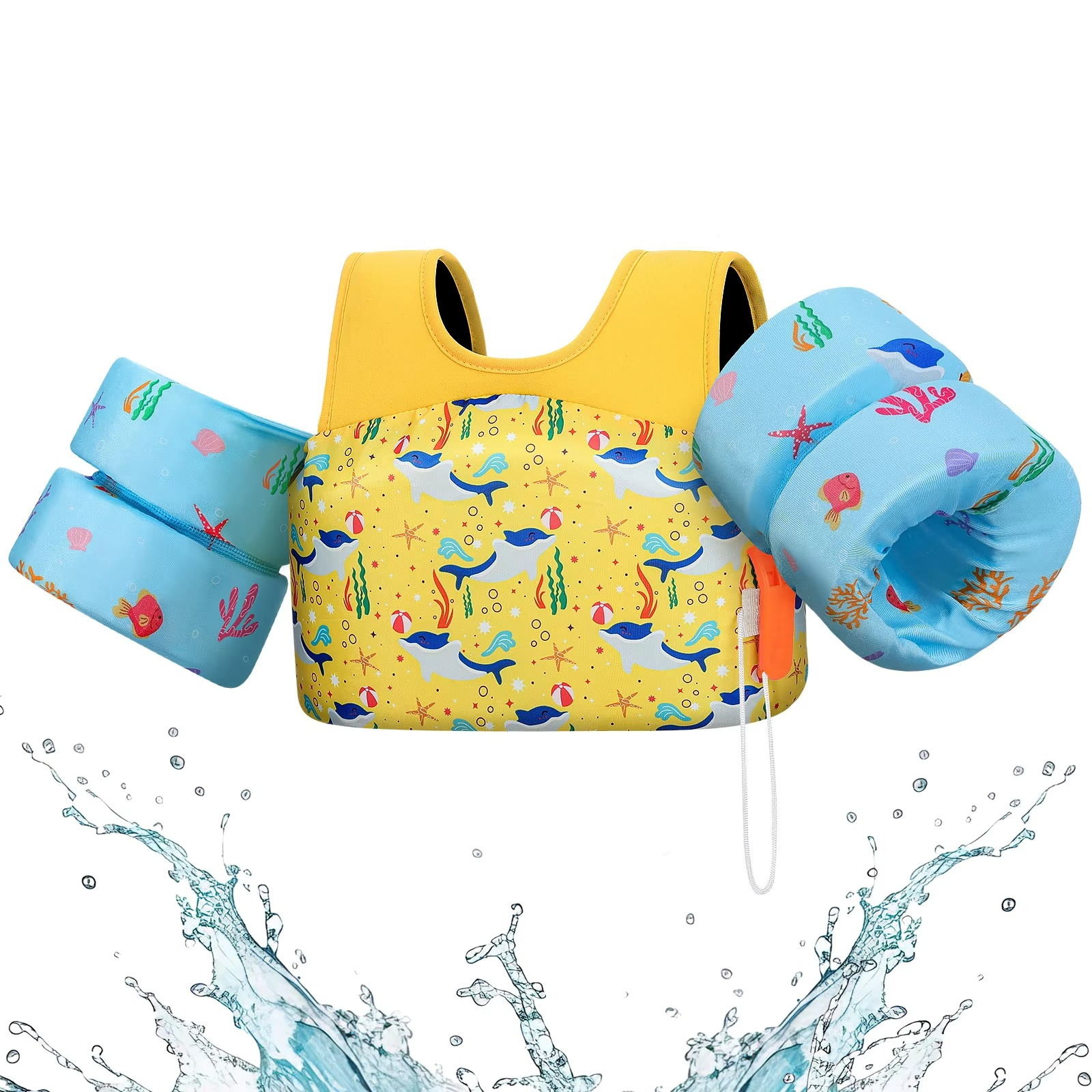 Kids Foam Swimming Life Vest with Arm Floats and Safety Whistle