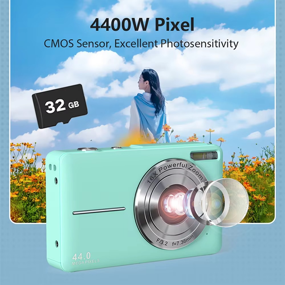 High-Resolution Kids' Digital Camera - 1080P HD, 44MP with 16X Zoom
