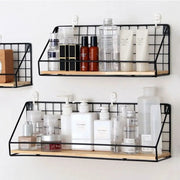 Rustic Wood & Iron Wall Shelf | Kitchen Spice Rack & Bathroom Organizer