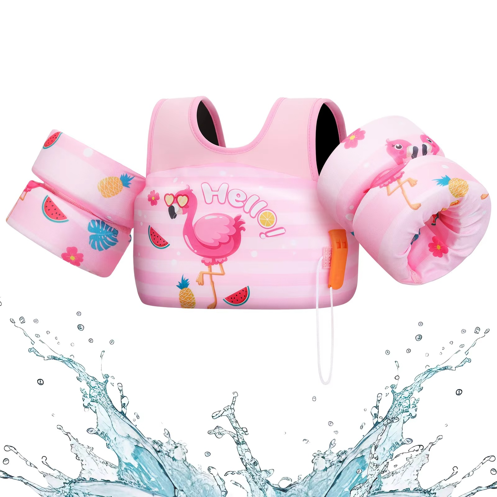 Kids Foam Swim Vest with Arm Floats & Safety Whistle – Toddler Float Jacket for Pool, Beach & Kayaking