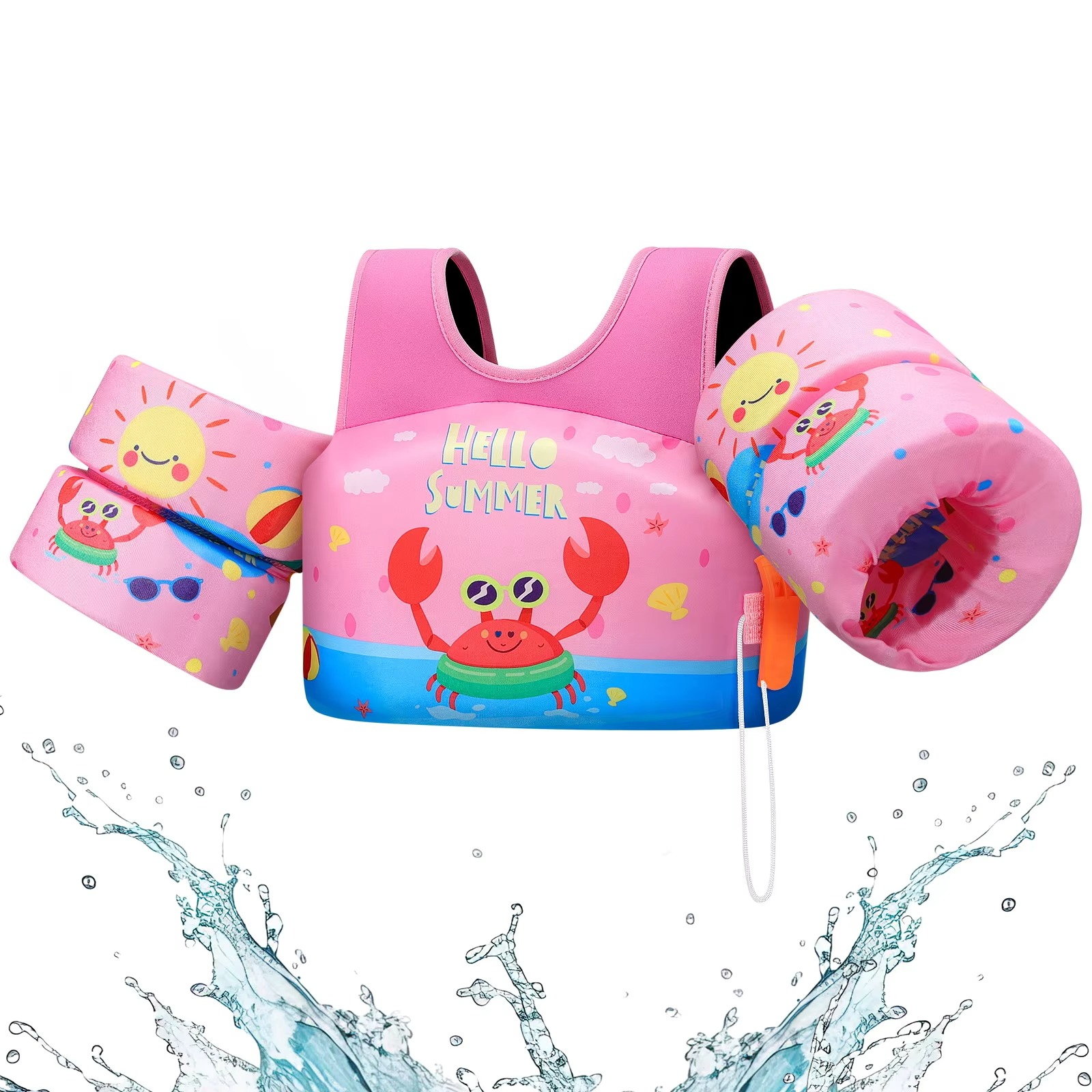 Kids Foam Swim Vest with Arm Floats & Safety Whistle – Toddler Float Jacket for Pool, Beach & Kayaking