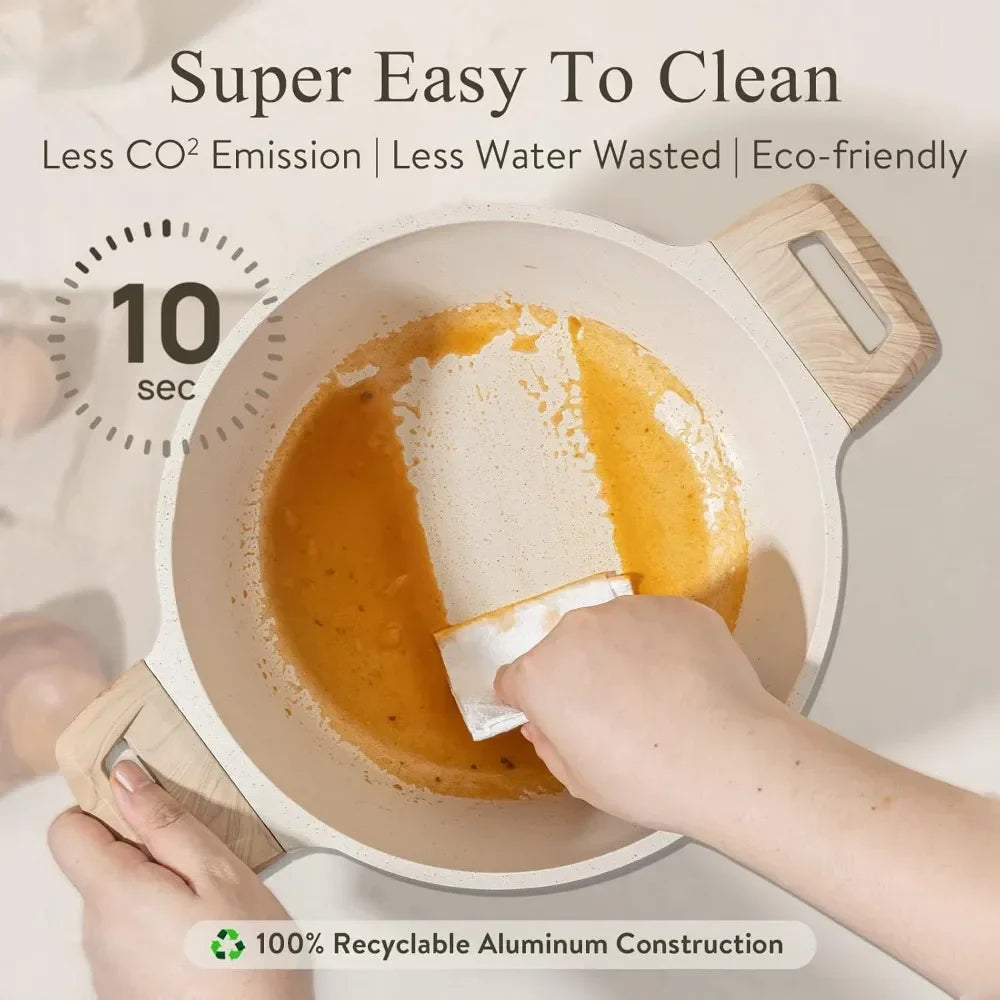 Nonstick 22pcs Cookware Set - White Granite Induction Ready