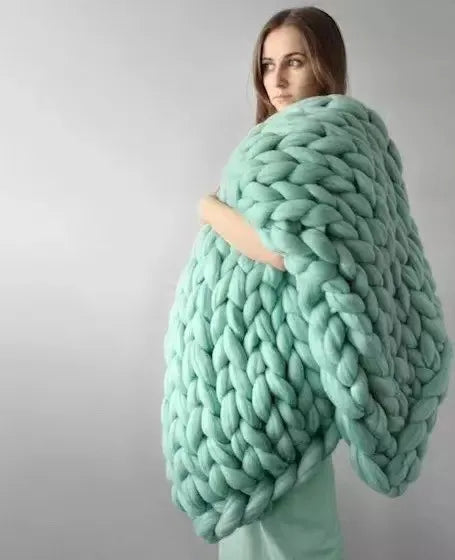 Chunky Knit Wool Blanket | Decorative Sofa Throw for Bed & Home