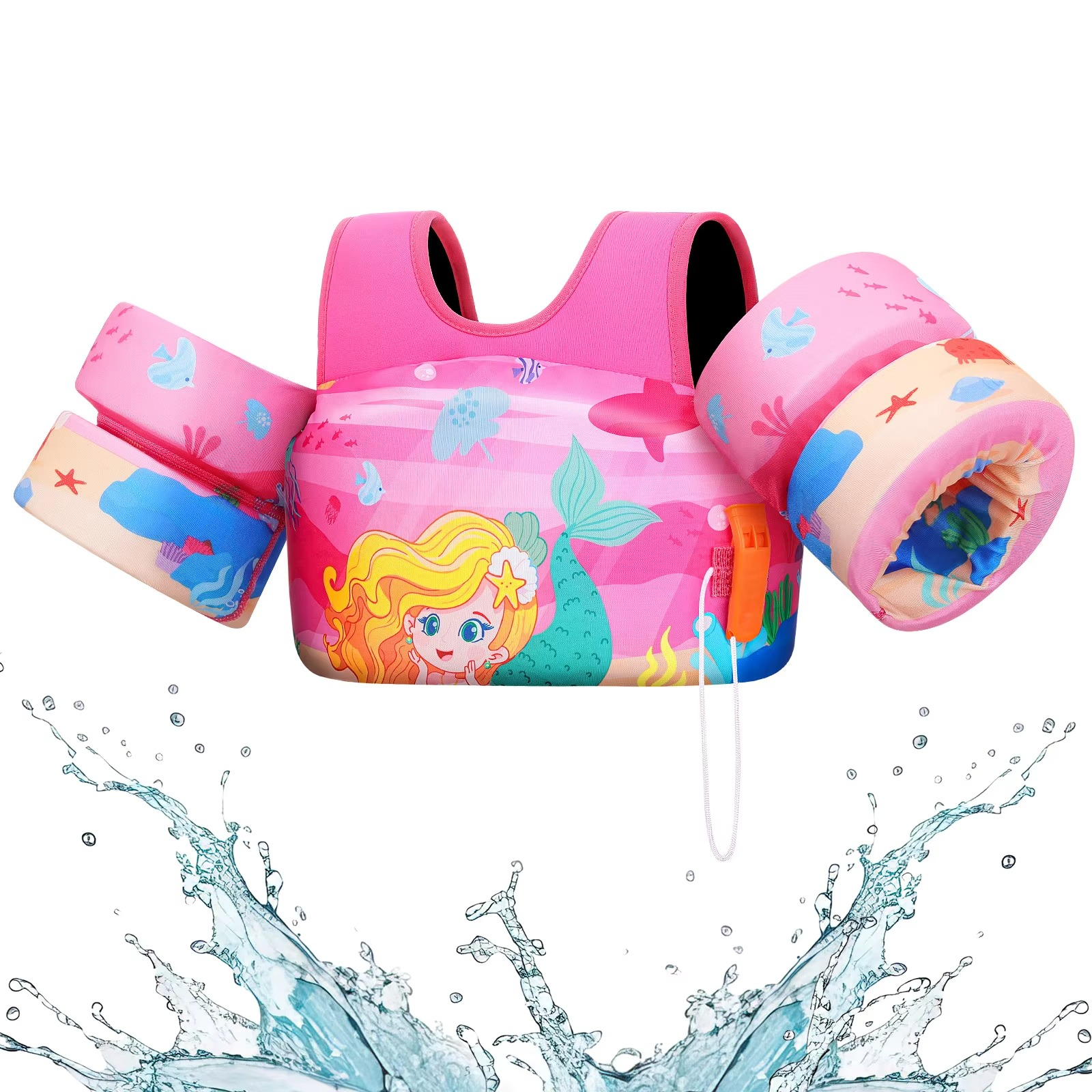 Kids Foam Swim Vest with Arm Floats & Safety Whistle – Toddler Float Jacket for Pool, Beach & Kayaking